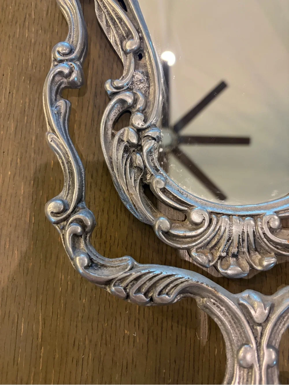 Ornate Decorative Table Mirror in Antique Silver